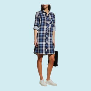 Finley Dress Women's Large Blue Alex Plaid Mini Shirtdress long sleeves $285